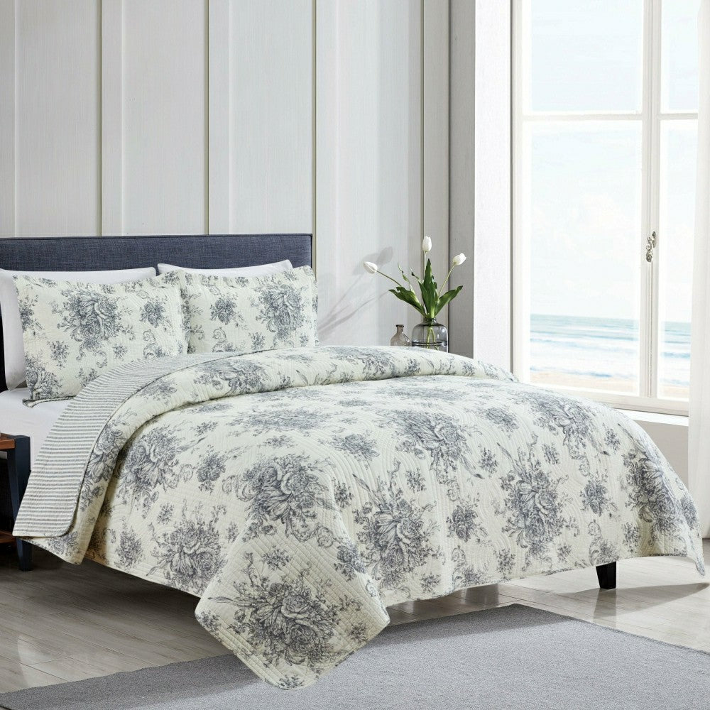 Toile Reversible Cotton Quilt Set | Plow & Hearth