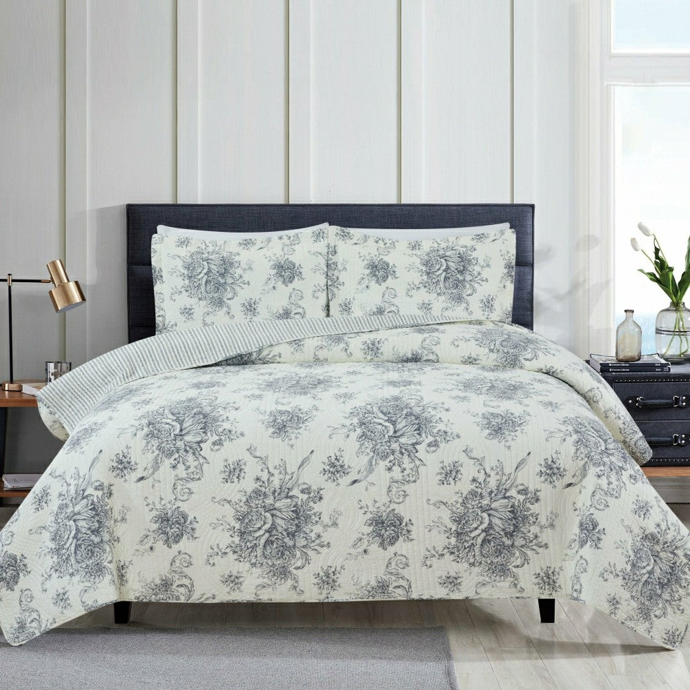 Toile Reversible Cotton Quilt Set | Plow & Hearth