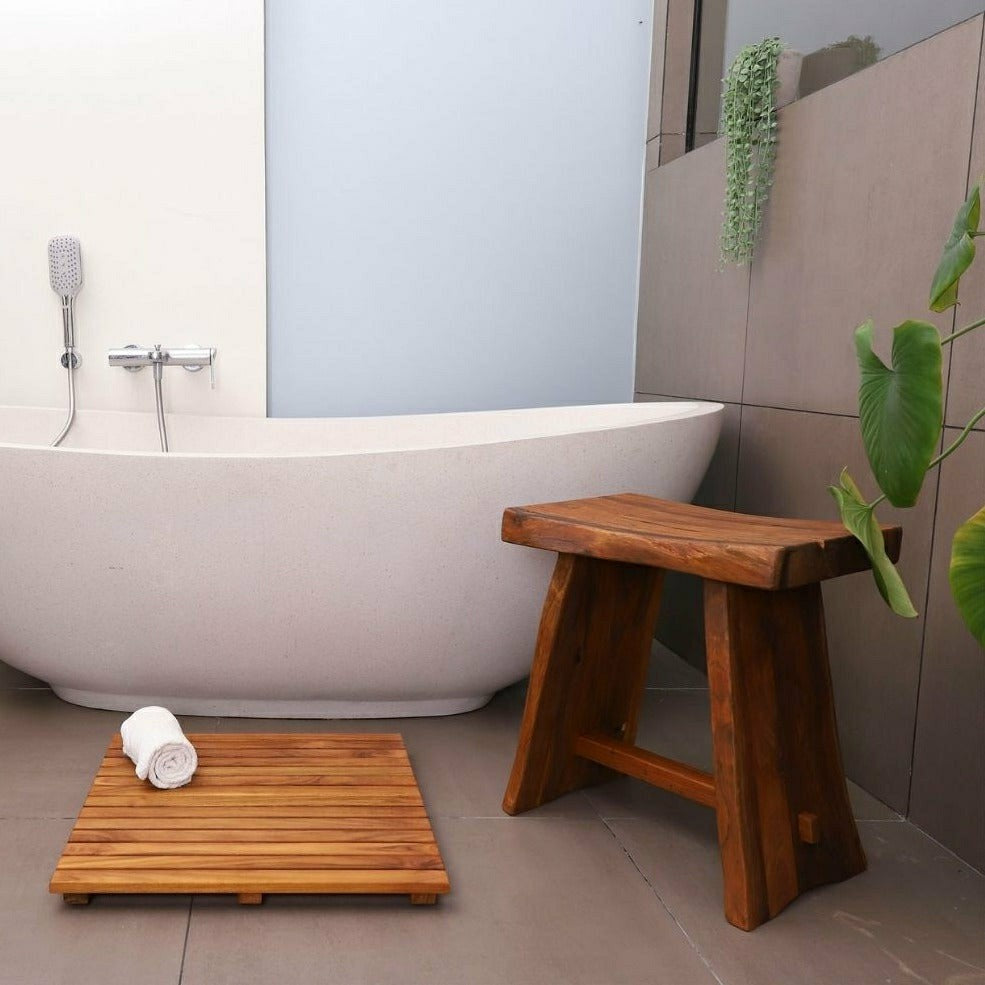 Salem Teak Shower and Bath Stool with Curved Seat | Plow & Hearth