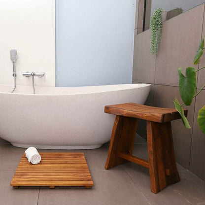 Salem Teak Shower and Bath Stool with Curved Seat | Plow & Hearth