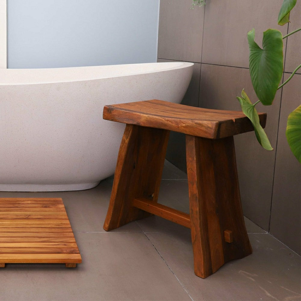 Salem Teak Shower and Bath Stool with Curved Seat | Plow & Hearth