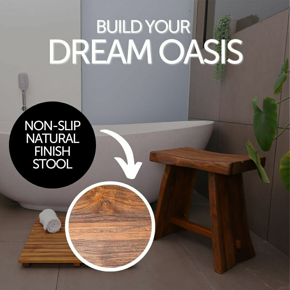 Salem Teak Shower and Bath Stool with Curved Seat | Plow & Hearth