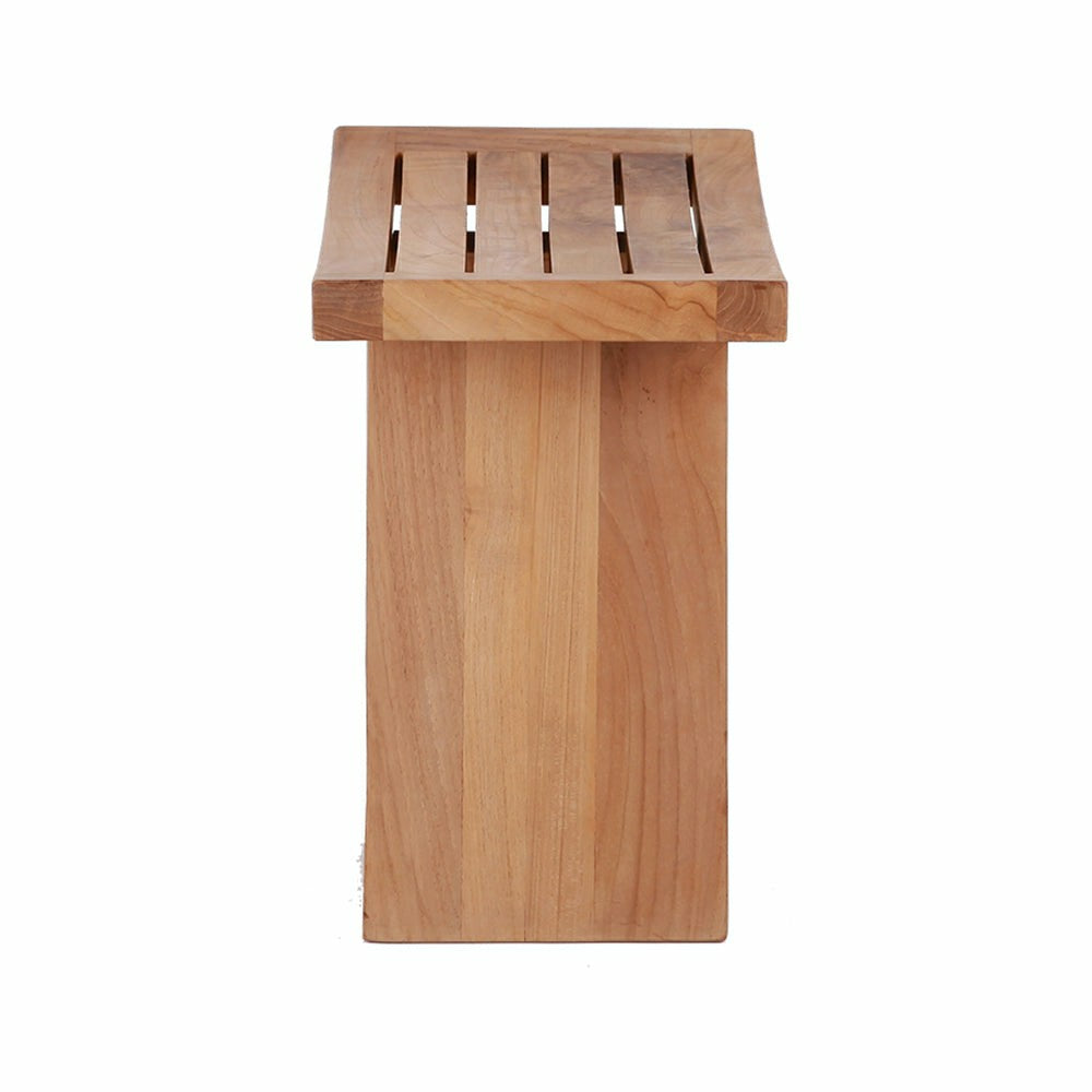 Siena Natural Teak Shower and Bath Stool with Curved Seat and Shelf | Plow & Hearth