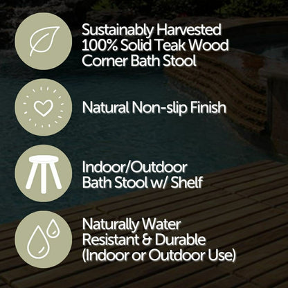 Siena Natural Teak Shower and Bath Stool with Curved Seat and Shelf | Plow & Hearth