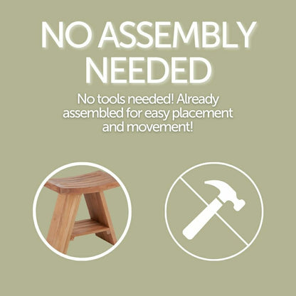 Siena Natural Teak Shower and Bath Stool with Curved Seat and Shelf | Plow & Hearth