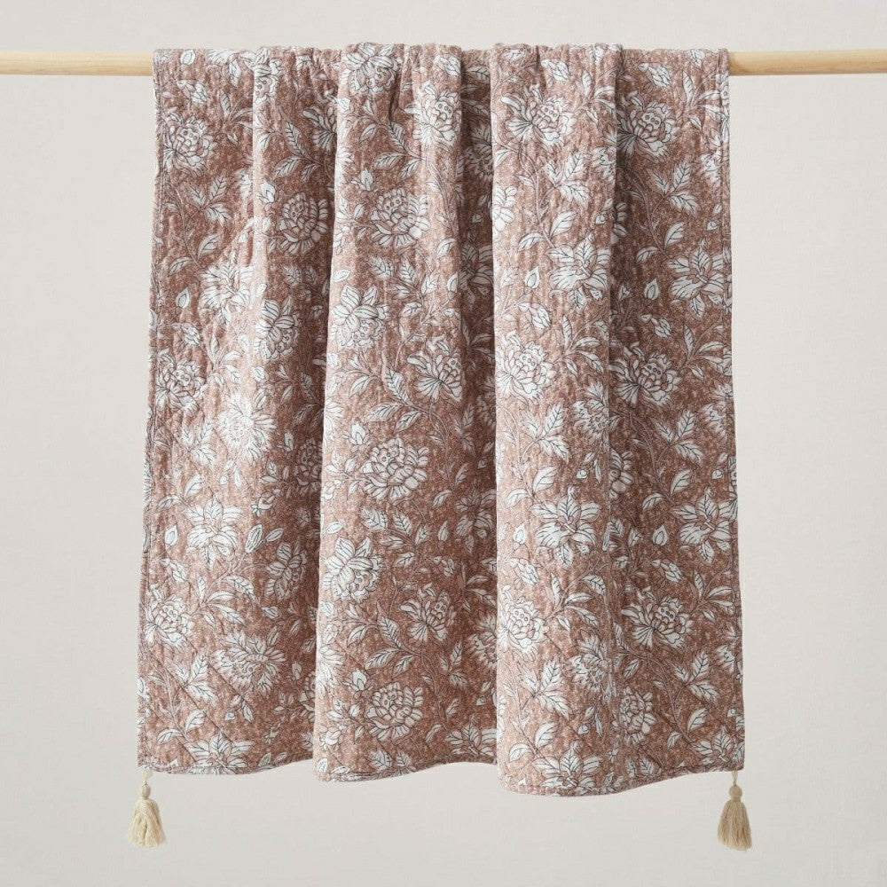 Zara Floral Block Reversible Cotton Throw Blanket | Plow & Hearth