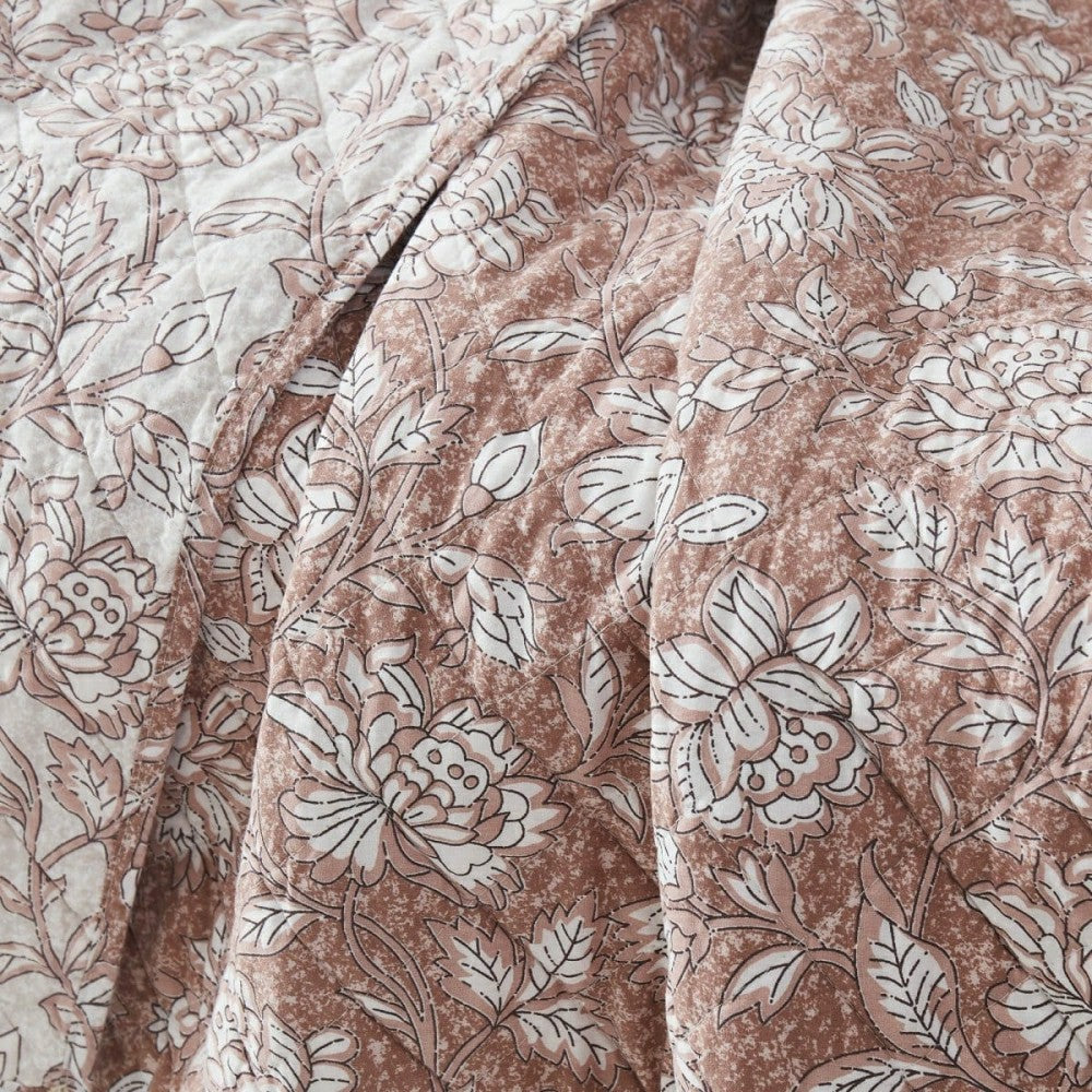 Zara Floral Block Reversible Cotton Throw Blanket | Plow & Hearth