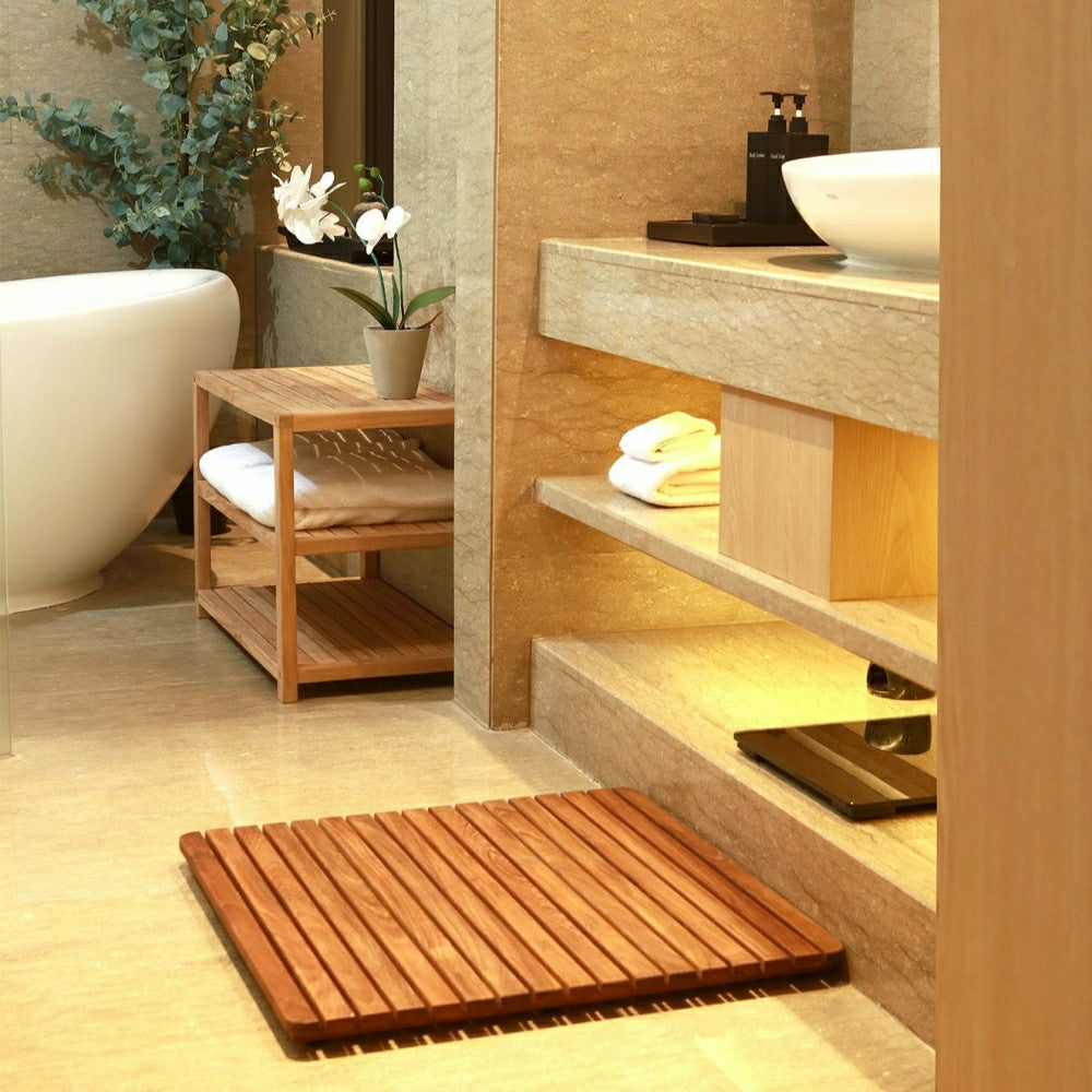 Redfish Oiled Teak Shower and Bath Mat 19.6″ x 19.6″ | Plow & Hearth