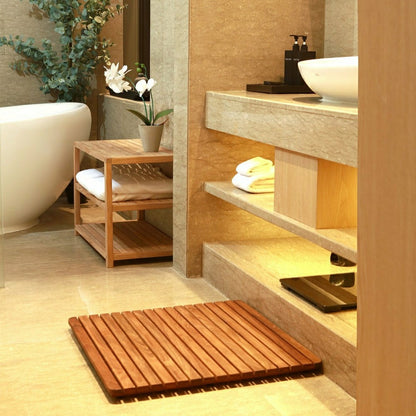 Redfish Oiled Teak Shower and Bath Mat 19.6″ x 19.6″ | Plow & Hearth