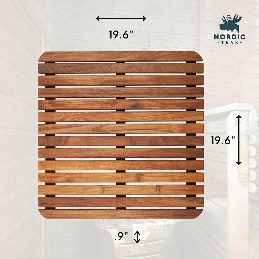Redfish Oiled Teak Shower and Bath Mat 19.6″ x 19.6″ | Plow & Hearth