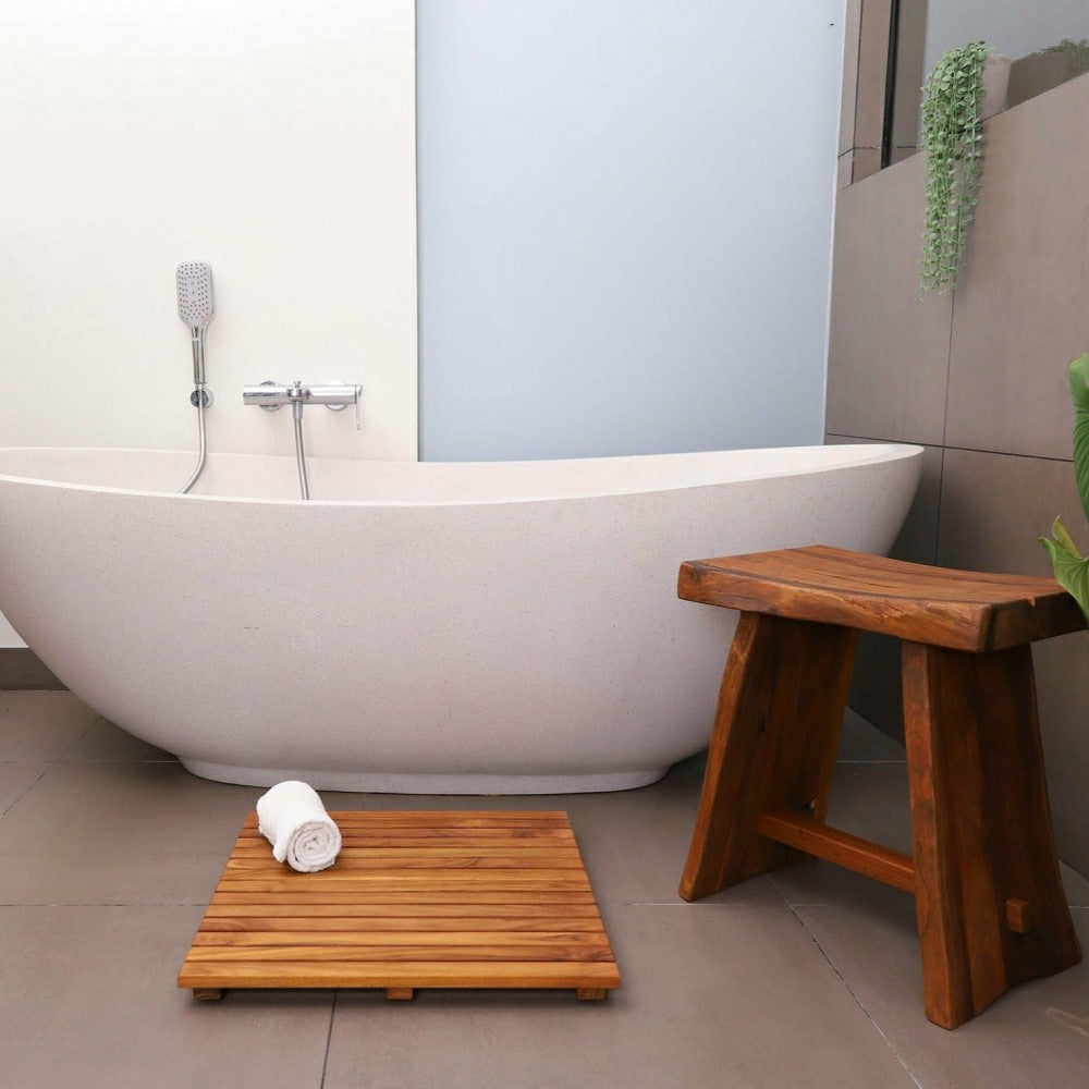 Redfish Oiled Teak Shower and Bath Mat 19.6″ x 19.6″ | Plow & Hearth