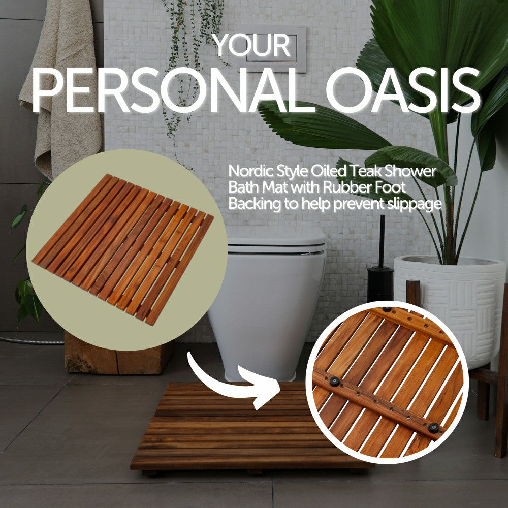 Redfish Oiled Teak Shower and Bath Mat 19.6″ x 19.6″ | Plow & Hearth