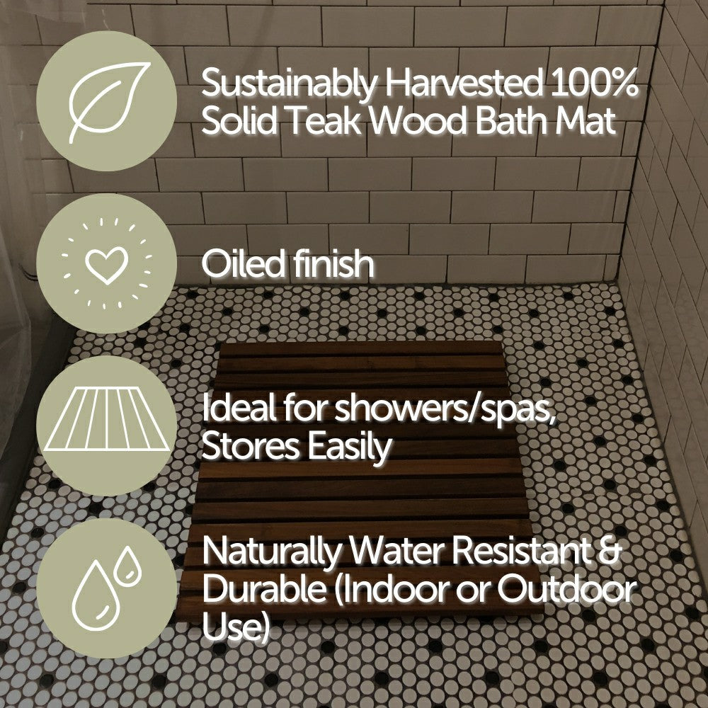 Redfish Oiled Teak Shower and Bath Mat 19.6″ x 19.6″ | Plow & Hearth