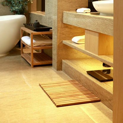 Sunriver Teak Shower and Bath String Mat with Rubber Feet 23.62" x 15. | Plow & Hearth