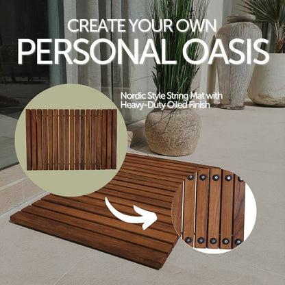 Sunriver Teak Shower and Bath String Mat with Rubber Feet 23.62" x 15. | Plow & Hearth