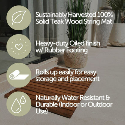 Sunriver Teak Shower and Bath String Mat with Rubber Feet 23.62" x 15. | Plow & Hearth