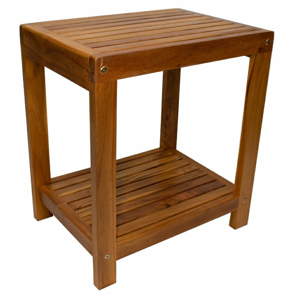 Bali Teak Shower and Bath Spa Bench with Shelf – 18″ | Plow & Hearth