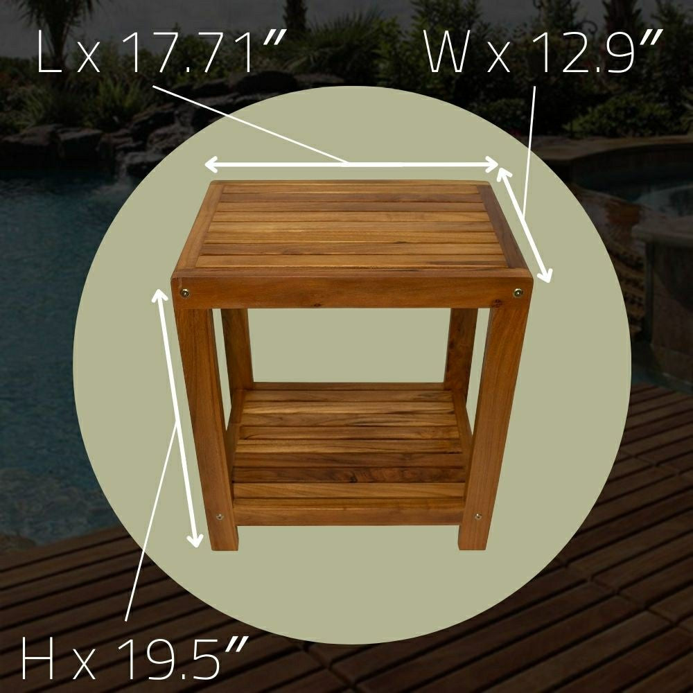 Bali Teak Shower and Bath Spa Bench with Shelf – 18″ | Plow & Hearth