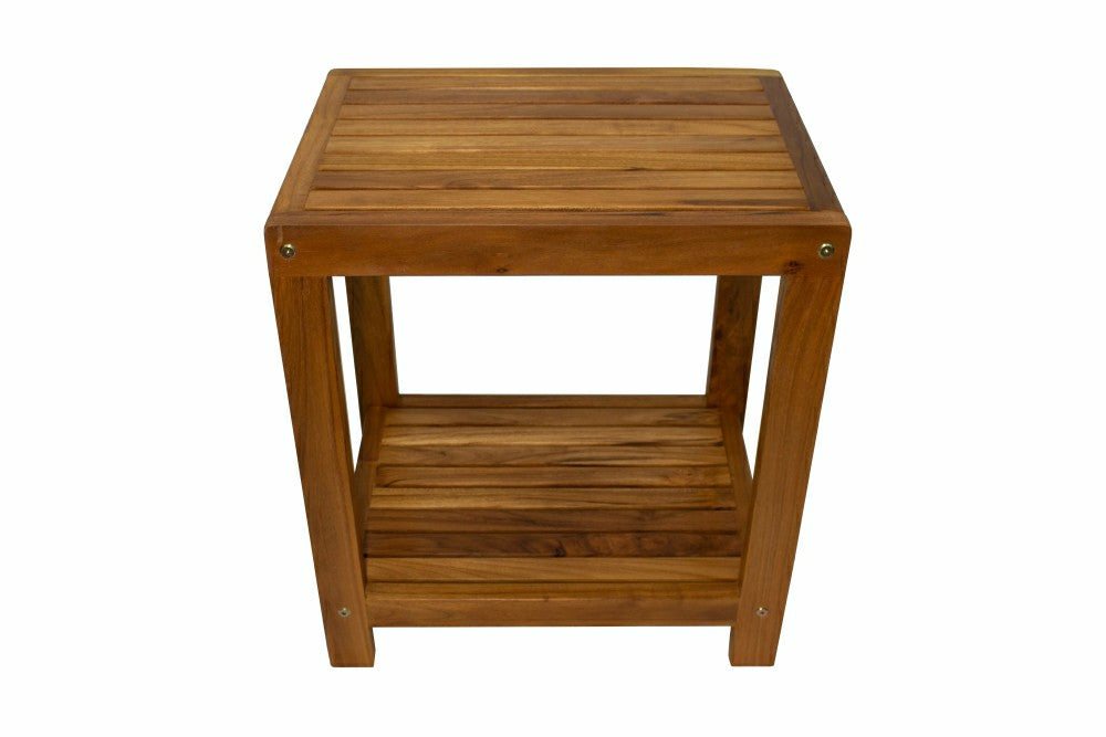 Bali Teak Shower and Bath Spa Bench with Shelf – 18″ | Plow & Hearth