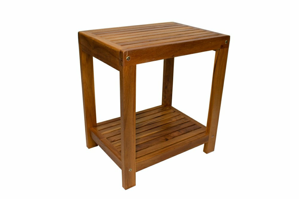 Bali Teak Shower and Bath Spa Bench with Shelf – 18″ | Plow & Hearth