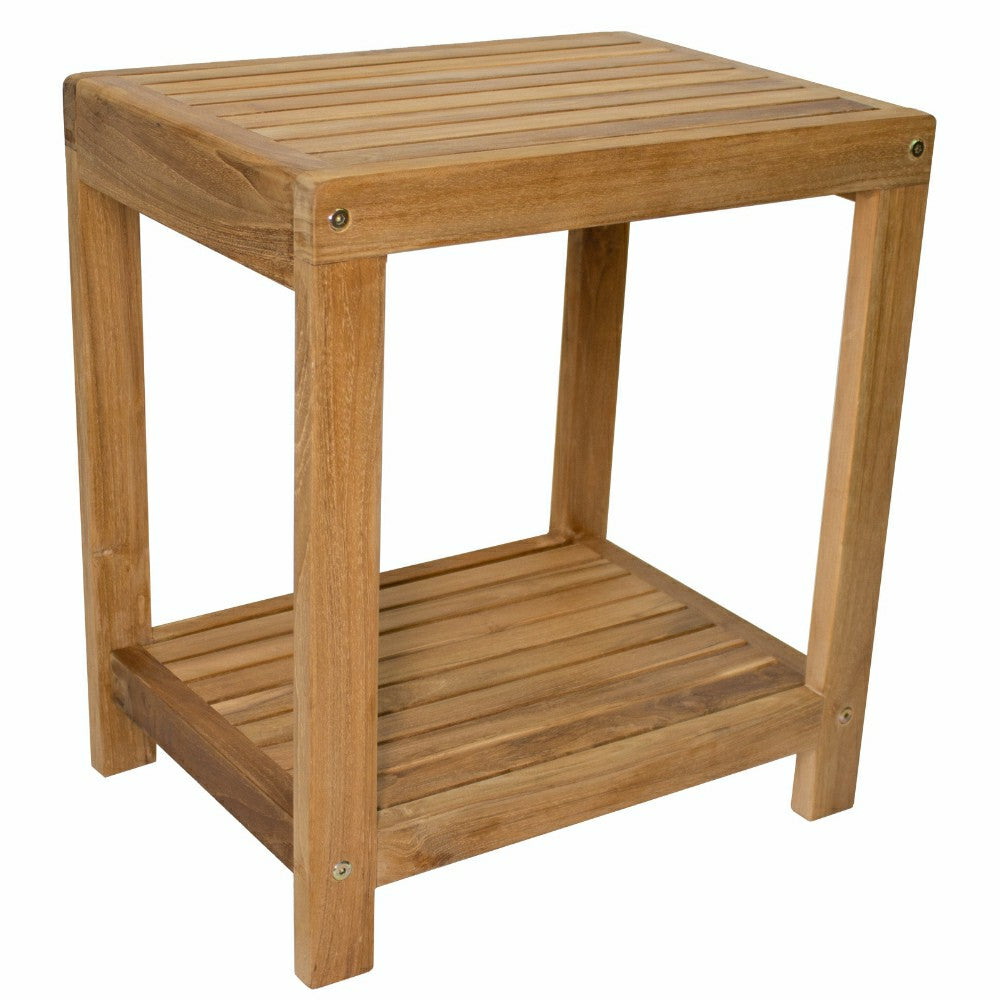 Bali Teak Shower and Bath Spa Bench with Shelf – 18″ | Plow & Hearth