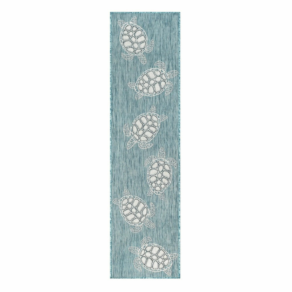 Indoor/Outdoor Textured Sea Turtles Polypropylene Runner, 23" x 7'6" | Plow & Hearth