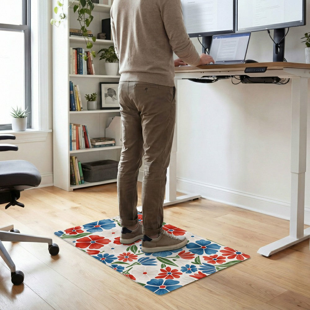 Red White & Bloom Anti-Fatigue Mat, Floral, 30"x18" | Plow & Hearth