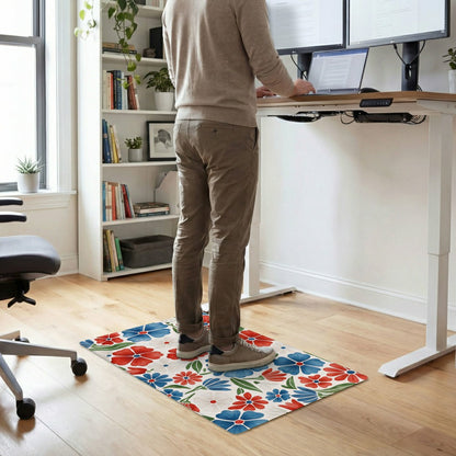 Red White & Bloom Anti-Fatigue Mat, Floral, 30"x18" | Plow & Hearth