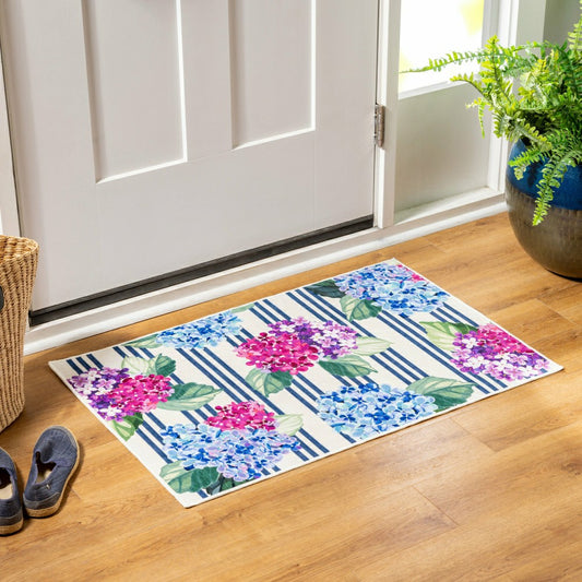 Chinoiserie Bow Floral Wreath Washable Mat 24"x36" | Plow & Hearth