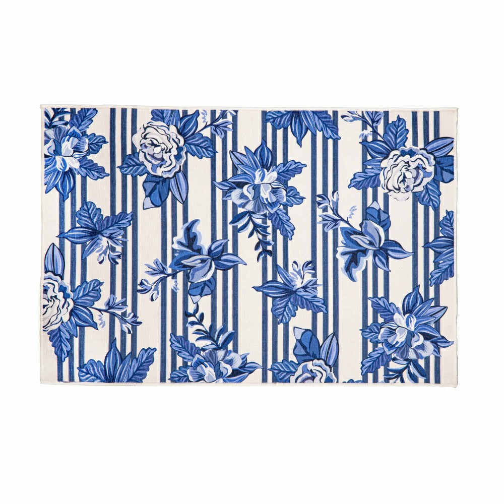 Chinoiserie Bow Floral Wreath Washable Mat 24"x36" | Plow & Hearth