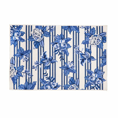 Chinoiserie Bow Floral Wreath Washable Mat 24"x36" | Plow & Hearth