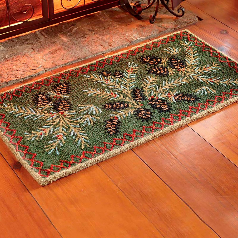 Hooked Wool Pine Cone Hearth Rug, 2' x 4' | Plow & Hearth