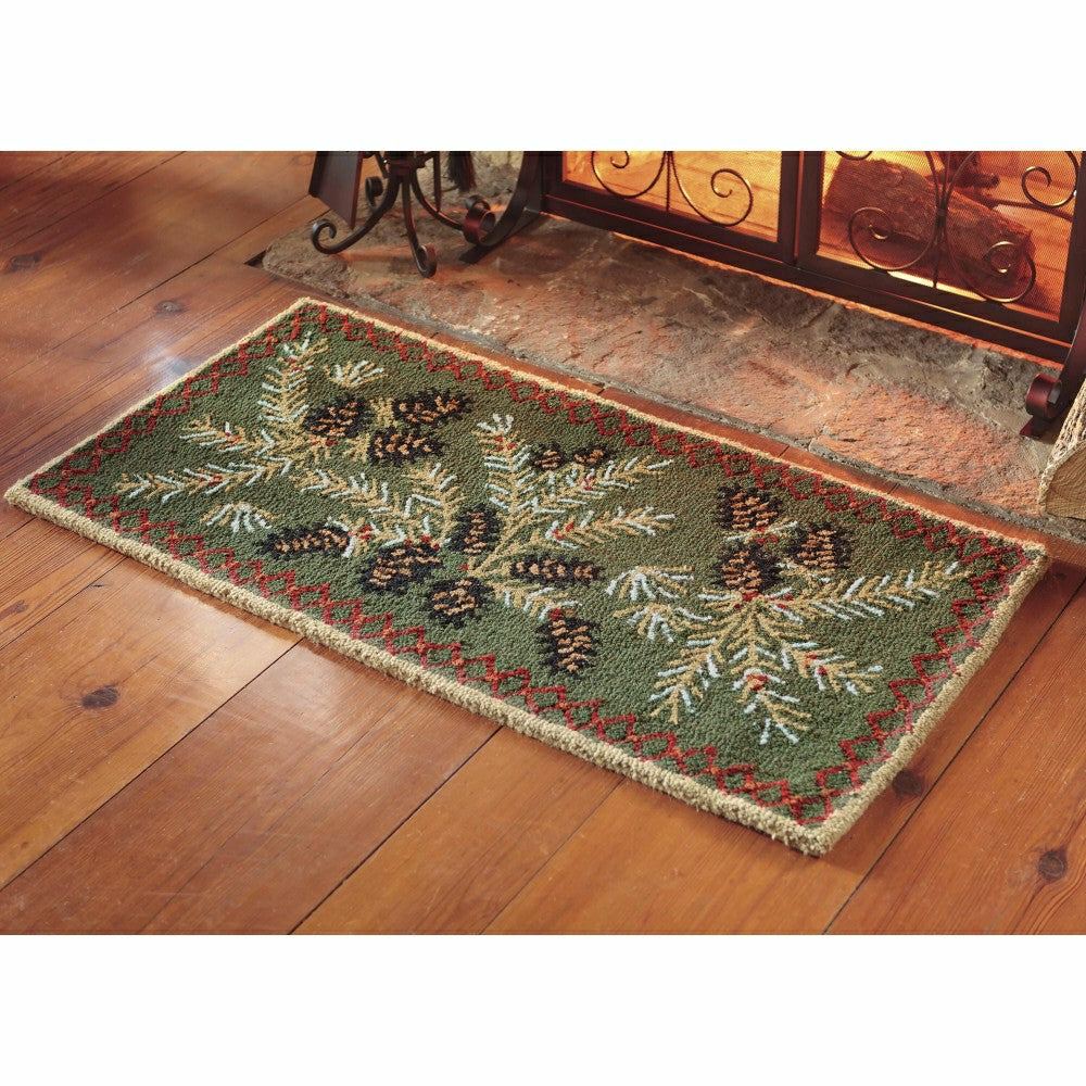Hooked Wool Pine Cone Hearth Rug, 2' x 4' | Plow & Hearth