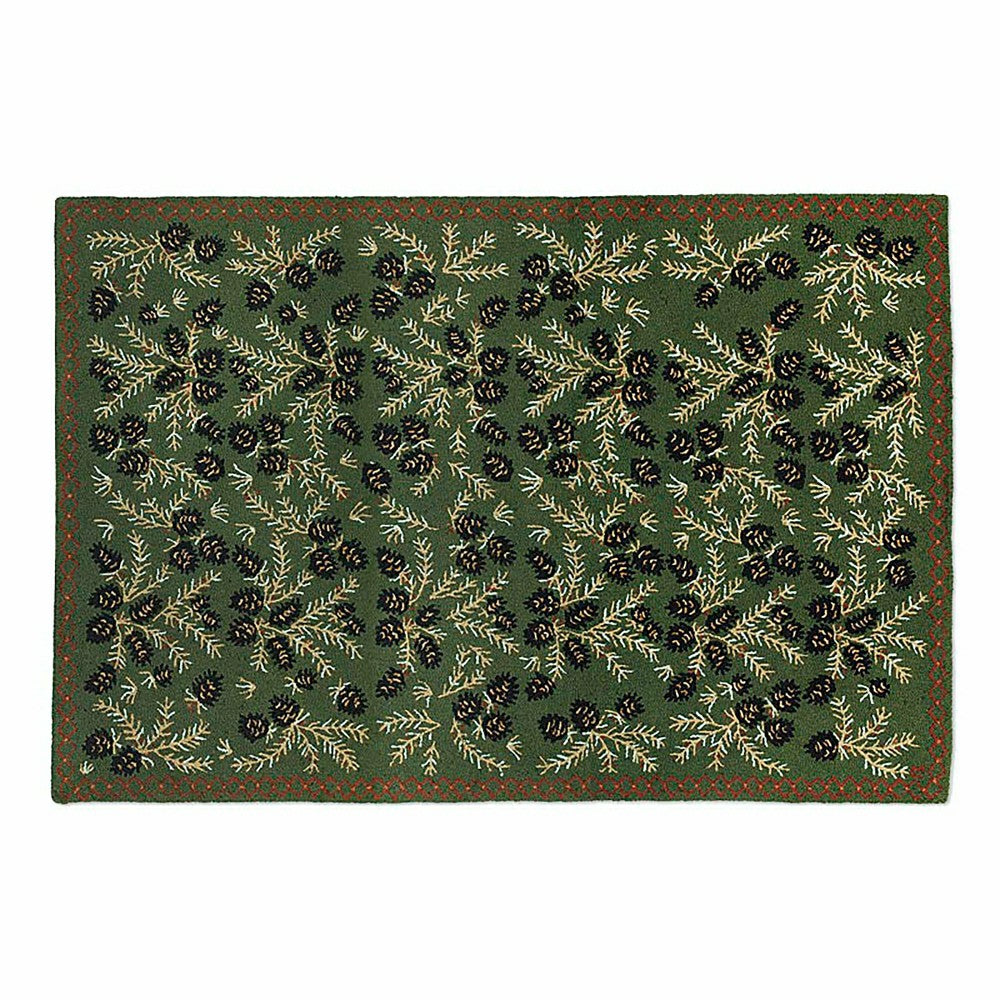 Hooked Wool Pine Cone Hearth Rug, 2' x 4' | Plow & Hearth