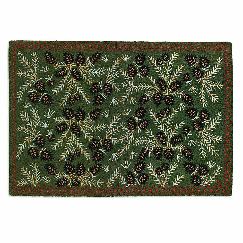 Hooked Wool Pine Cone Hearth Rug, 2' x 4' | Plow & Hearth