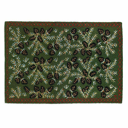 Hooked Wool Pine Cone Hearth Rug, 2' x 4' | Plow & Hearth