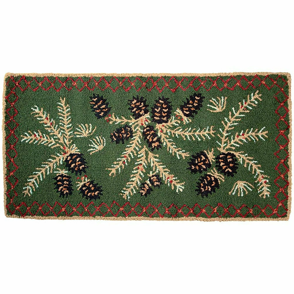 Hooked Wool Pine Cone Hearth Rug, 2' x 4' | Plow & Hearth