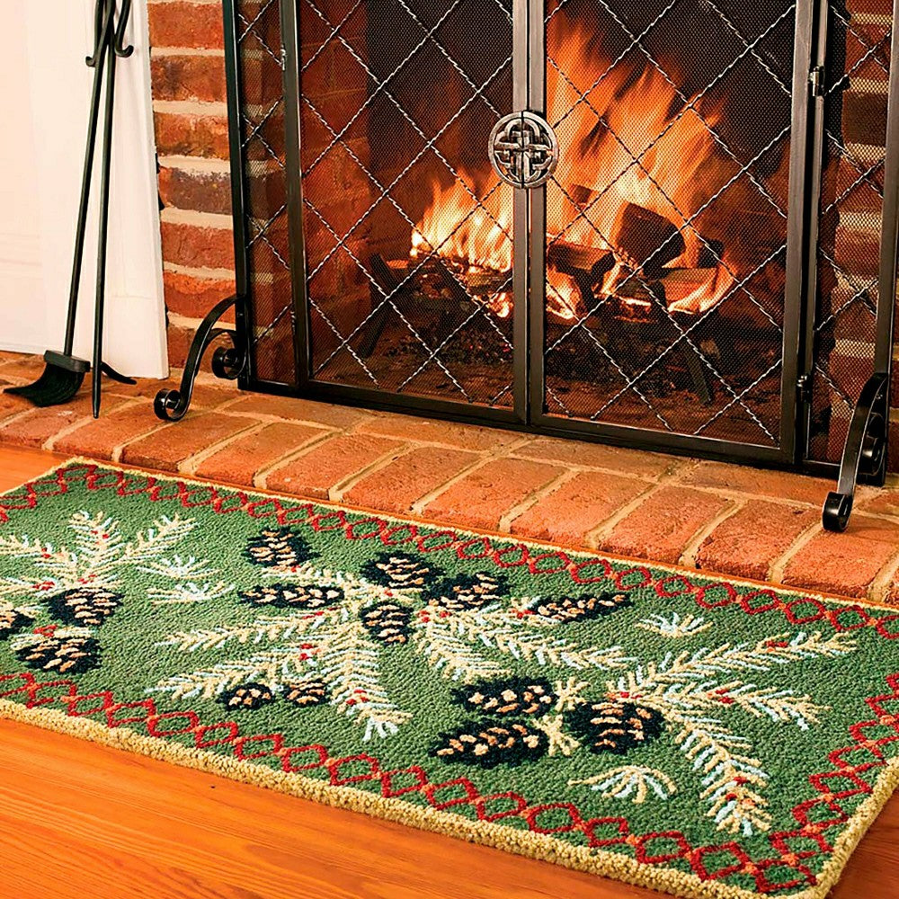 Hooked Wool Pine Cone Hearth Rug, 2' x 4' | Plow & Hearth