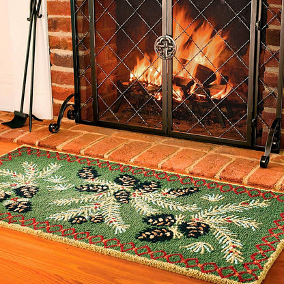 Hooked Wool Pine Cone Hearth Rug, 2' x 4' | Plow & Hearth