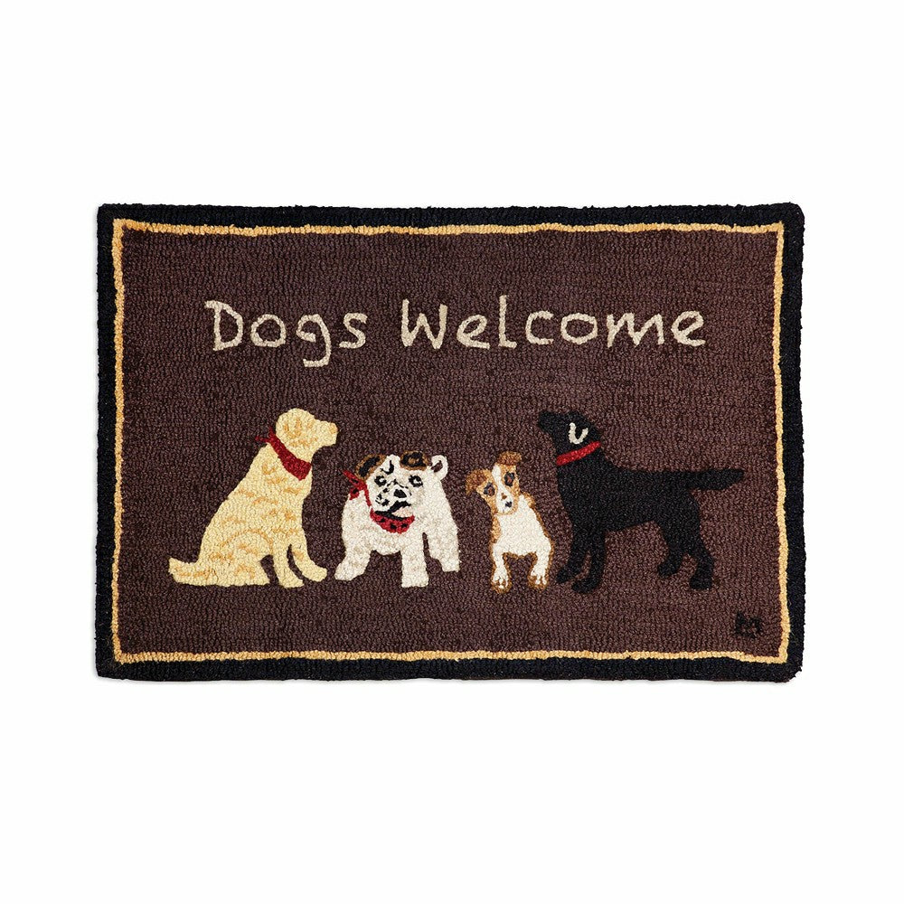 Dogs Welcome Hand-Hooked Wool Accent Rug, 24" x 36" | Plow & Hearth