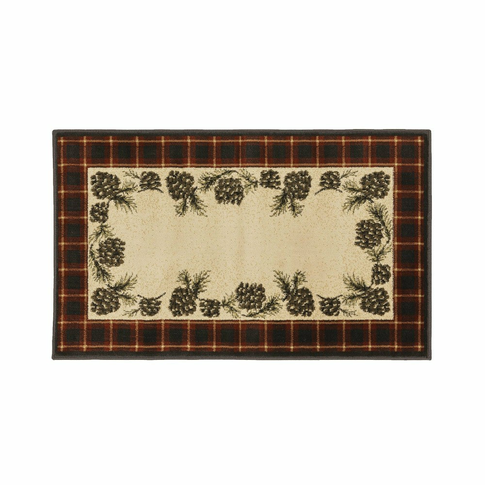 Vista Pine Cones Red Plaid Border Rug, 30" x 50" | Plow & Hearth