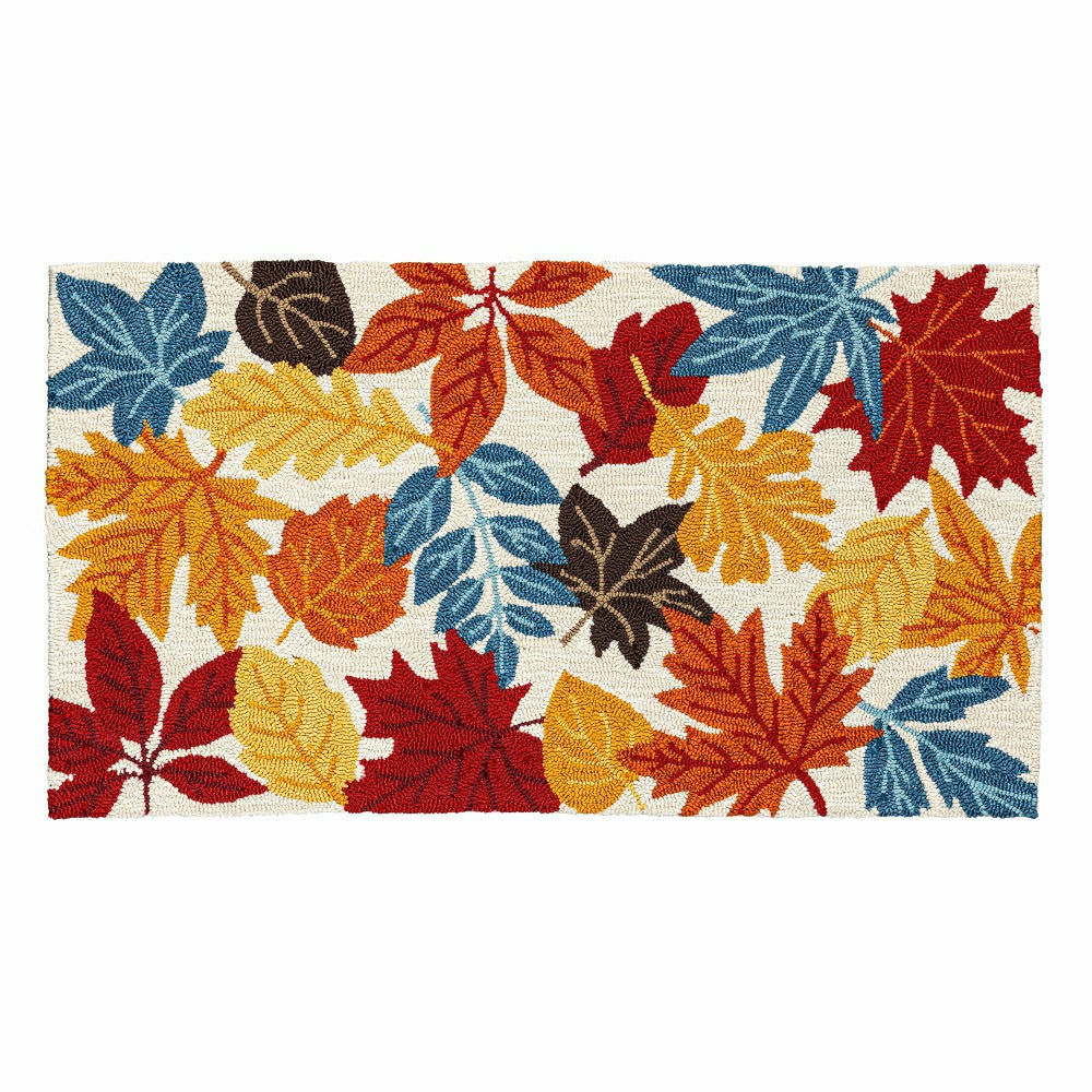 Indoor/Outdoor Fall Leaves Hooked Polypropylene Accent Rug 24"x42" | Plow & Hearth