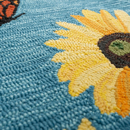 Indoor/Outdoor Sunflower and Butterfly Hooked Polypropylene Accent Rug | Plow & Hearth
