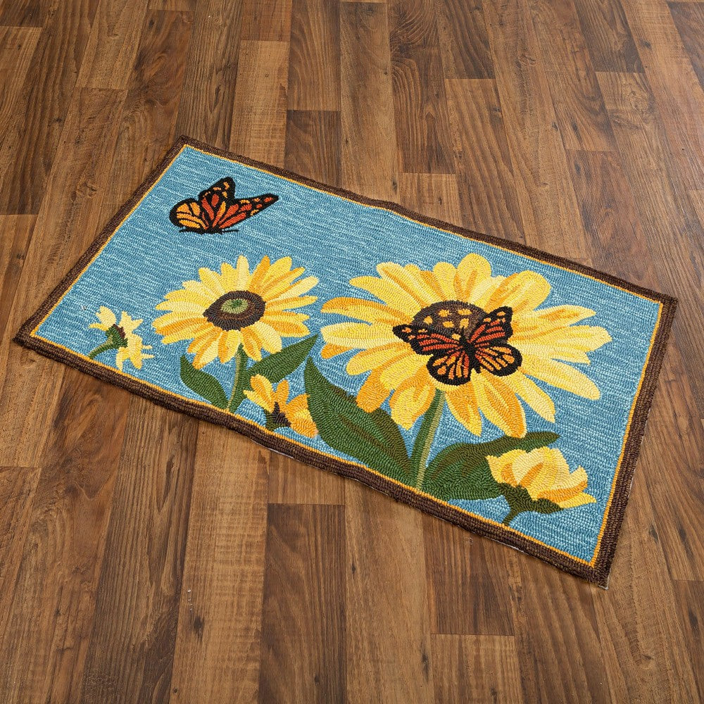 Indoor/Outdoor Sunflower and Butterfly Hooked Polypropylene Accent Rug | Plow & Hearth