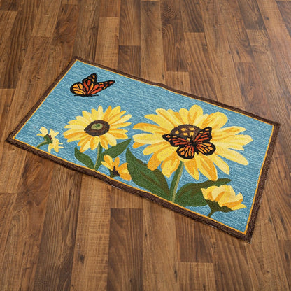 Indoor/Outdoor Sunflower and Butterfly Hooked Polypropylene Accent Rug | Plow & Hearth