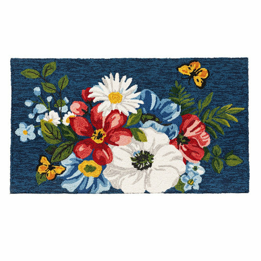 Midnight Floral Indoor/Outdoor Hooked Rug 24"x42" | Plow & Hearth