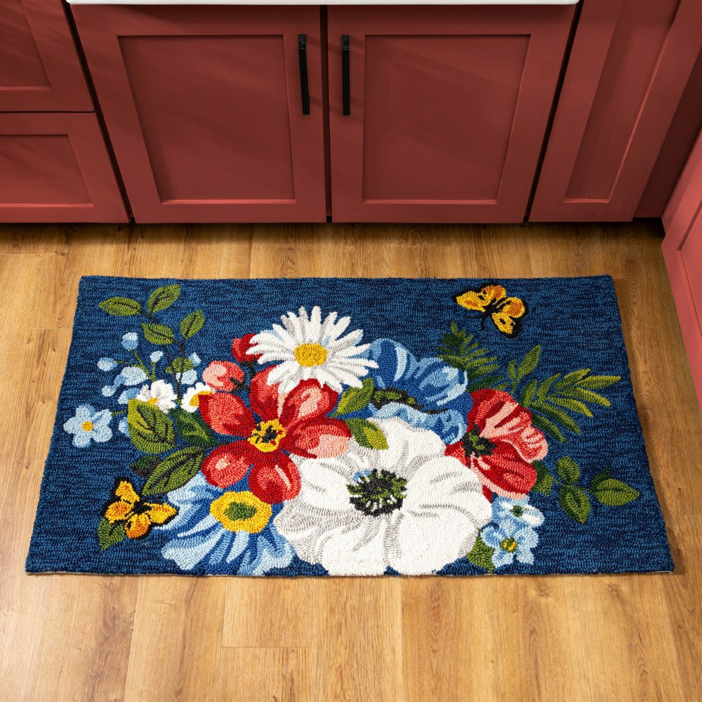 Midnight Floral Indoor/Outdoor Hooked Rug 24"x42" | Plow & Hearth