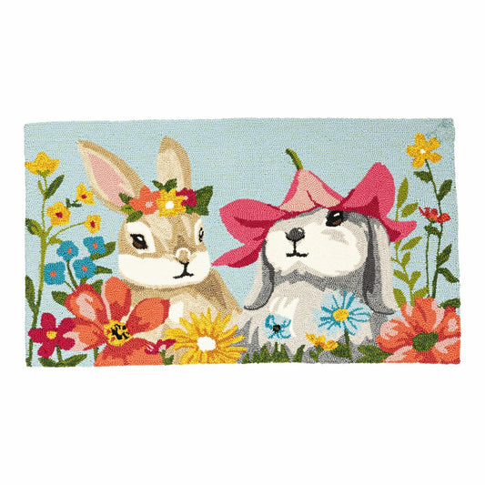 Bunny Blooms Flower Time Indoor/Outdoor Hooked Rug 24"x42" | Plow & Hearth