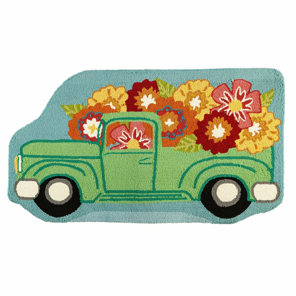 Flower Truck Shaped Hooked Rug | Plow & Hearth