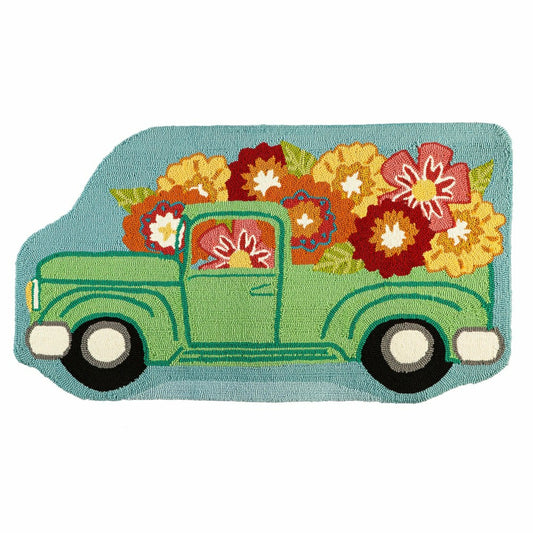 Flower Truck Shaped Hooked Rug | Plow & Hearth